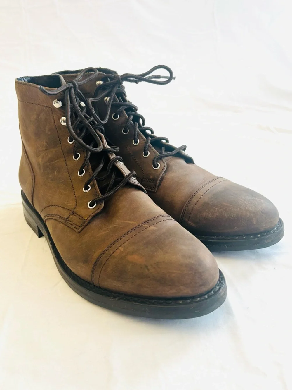 Thursday Boot Company Brown Leather Lace-Up Cap-Toe Boots